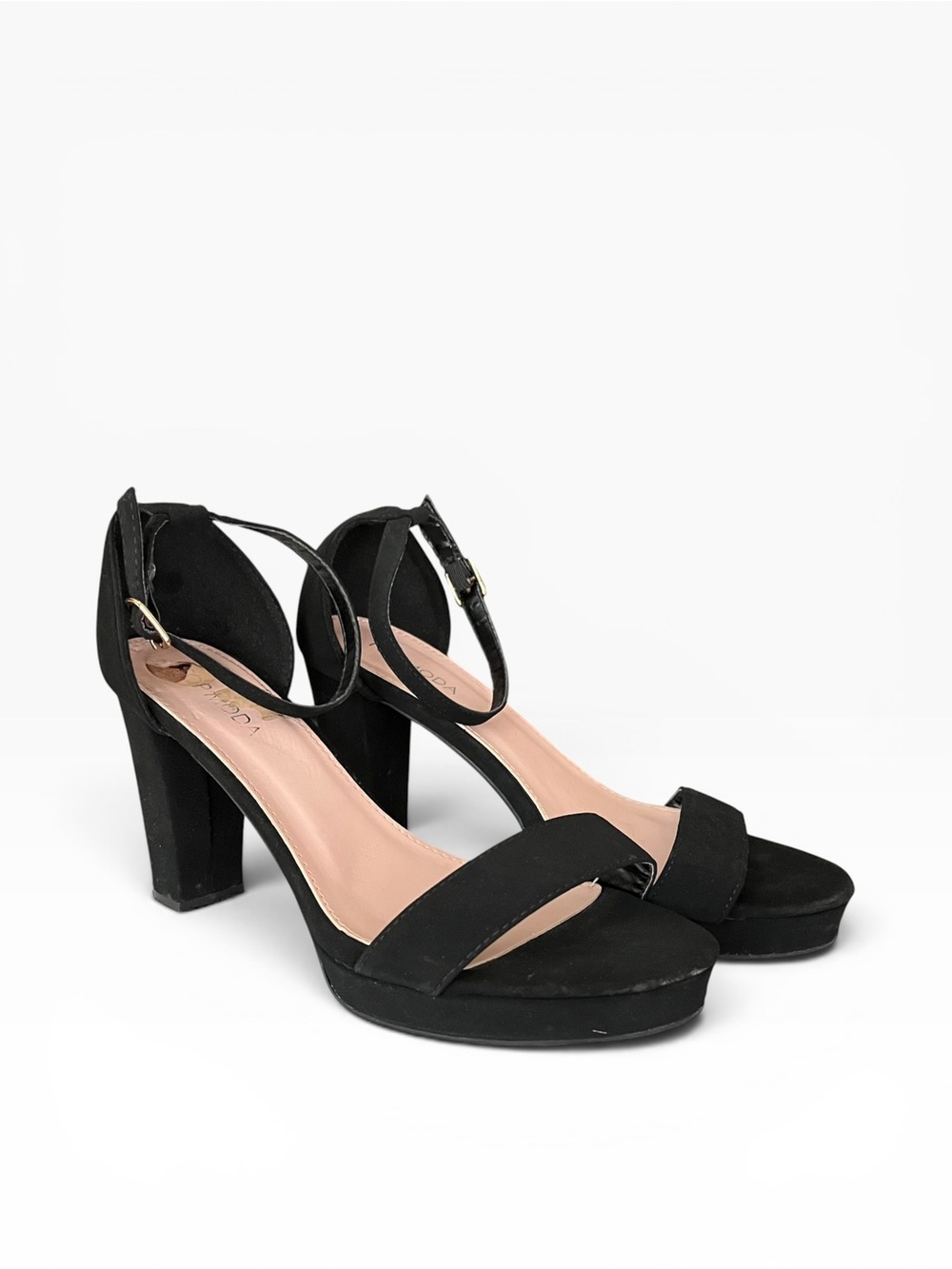 Top Moda Platform Block Heels Women's Size 8 Black Ankle Strap Open Toe Sandals